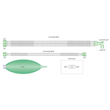 15mm Compact Beatmungssystem Kinder 2.0m, mit Luer-Winkel, Beutel 1L und Zusatzschlauch 1.5m