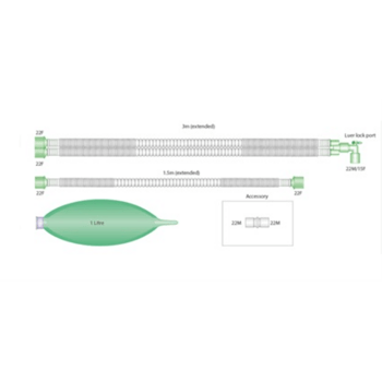 15mm Compact Anästhesie-System Kinder 3.0m, mit Luer-Winkel, Beutel 1 Liter und Zusatzschlauch 1.5m