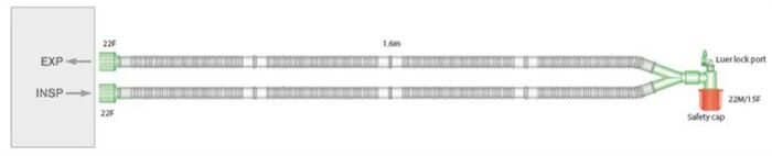 15mm Flextube Beatmungssystem mit Luer-Winkel, = 1.6m