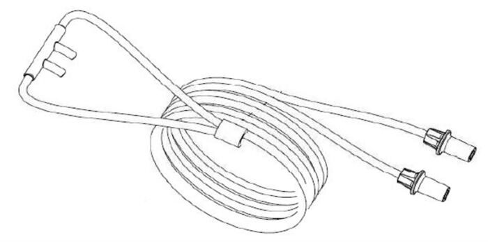 Doppellumen-Sauerstoff-Nasenbrille Erwachsene, gebogene Ansatzstücke, mit Schlauch 2.5m