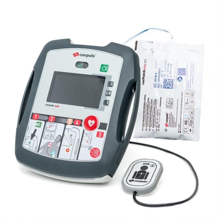 Paket 1 : corpuls aed (Halbautomat), mit prime CPR Einwegsensor, Batterie corpuls aed, corPatch easy